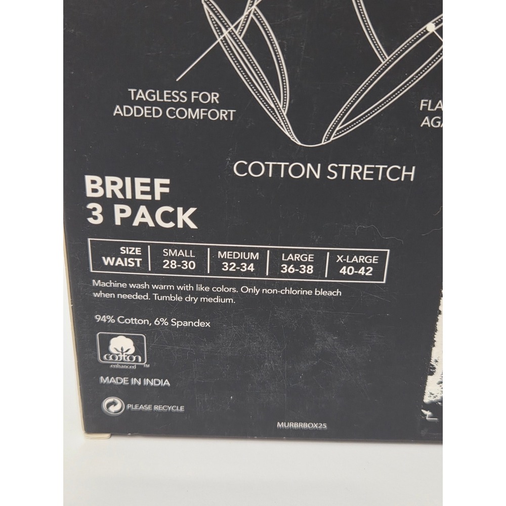 Murano 3 pack Cotton Stretch Brief White Size Large 36-38 Tagless Underwear - Picture 4 of 7